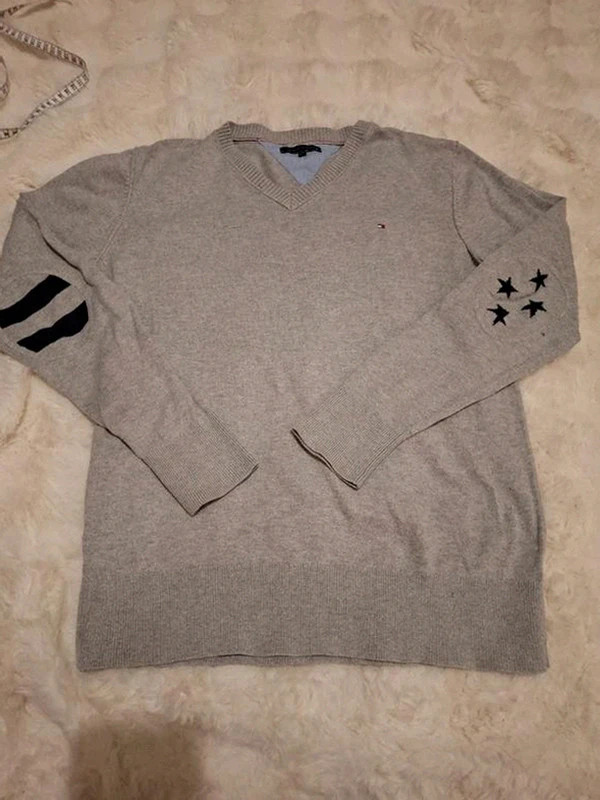 Pull-over Gris Tommy Hilfiger Col V en Cachemire et Coton Taille XS / 14 Ans