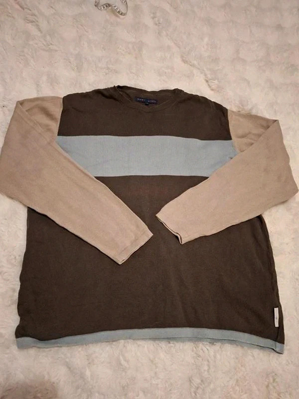 Pull-over Multicolore Vintage / Rétro en Coton Chevignon Marron et Beige T.L
