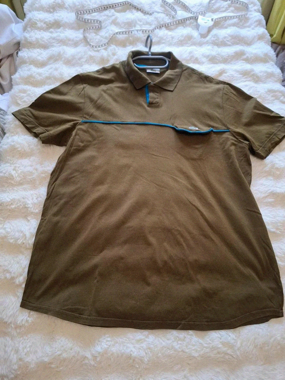 Polo vintage Lacoste bleu et vert olive en coton - Taille 5 / L