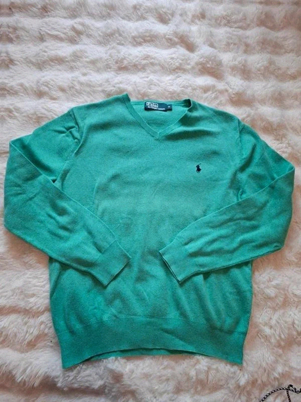 Pull Ralph Lauren Col V Vert / Turquoise T.S / S