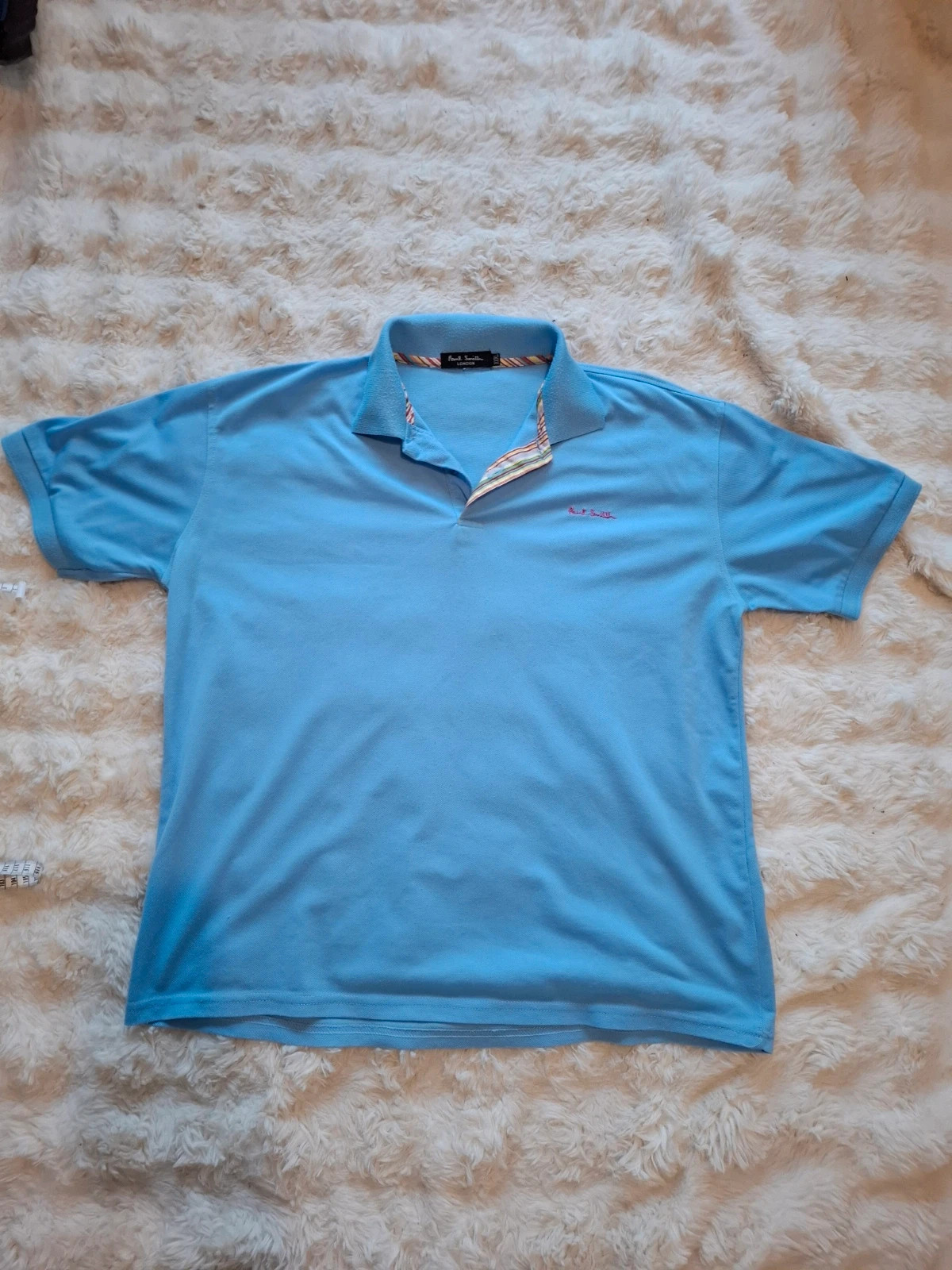 Polo bleu ciel Paul Smith London logo brodé détails rayés taille XXXL