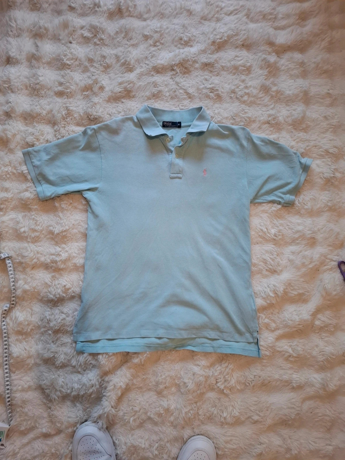 Polo bleu clair Polo Ralph Lauren logo rose brodé taille M