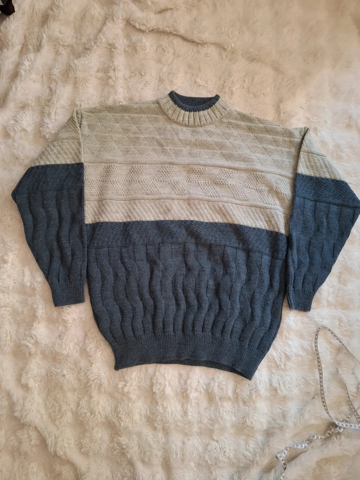 Pull vintage rétro bicolore texturé maille épaisse taille L / XL