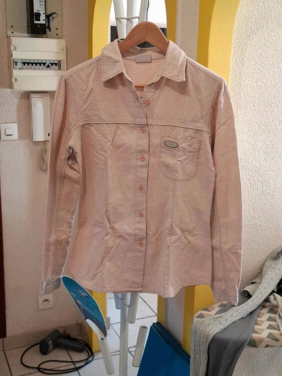 Chemise rétro Oxbow manches longues - Rose poudré / Beige - Taille 2 (S/M)