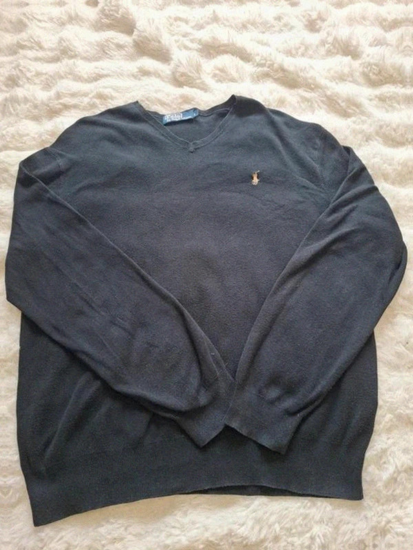 Pull-over Noir en Coton Pima by Ralph Lauren Col V T.L