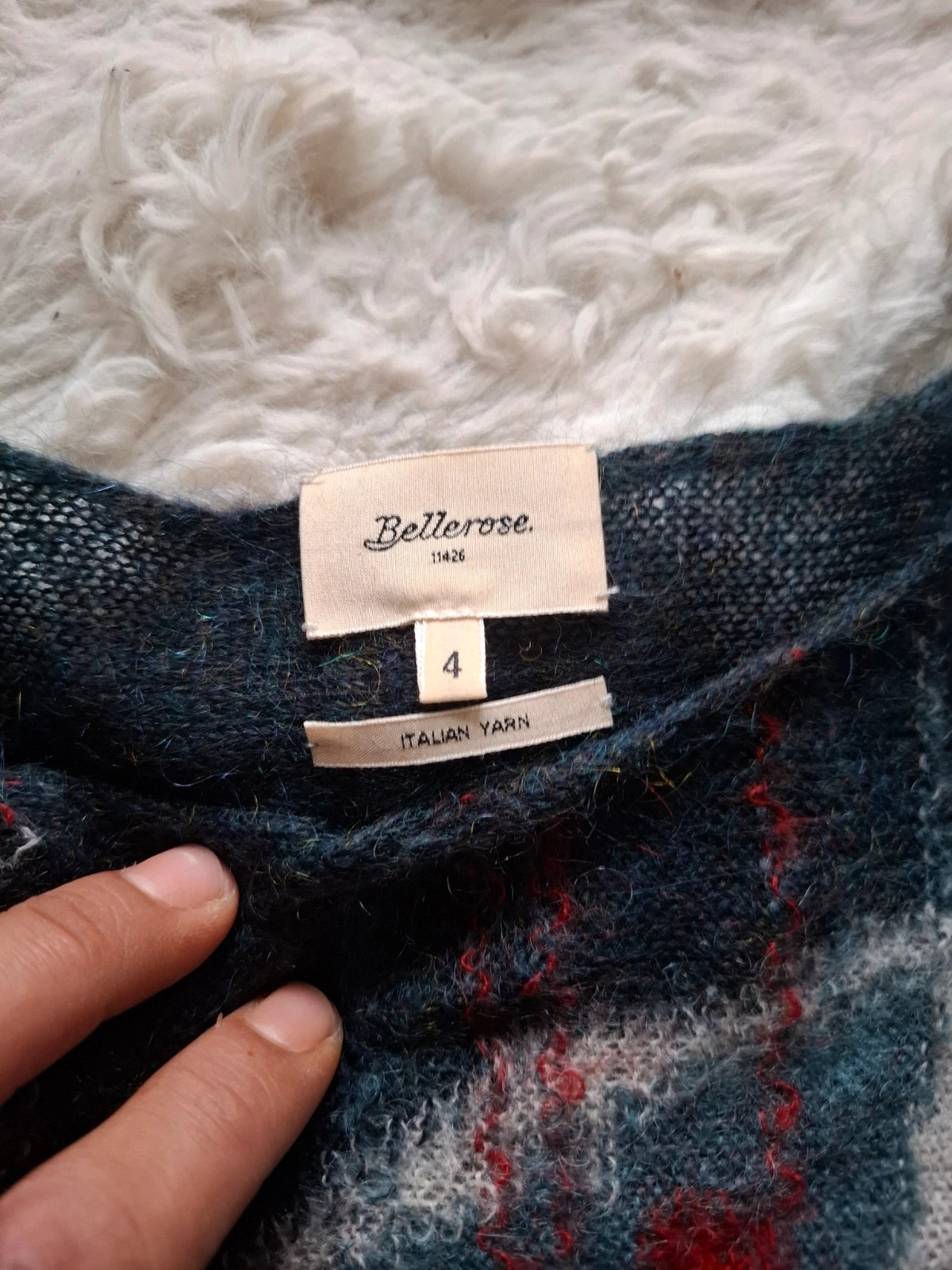 Pull mohair et laine mérinos Bellerose bleu motif feuillage taille 4 – Bellerose – taille XL / 42 / 14 2