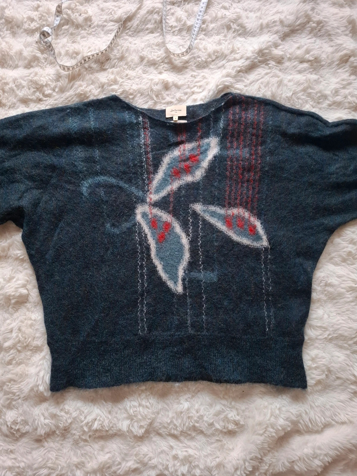 Pull mohair et laine mérinos Bellerose bleu motif feuillage taille 4 – Bellerose – taille XL / 42 / 14 3
