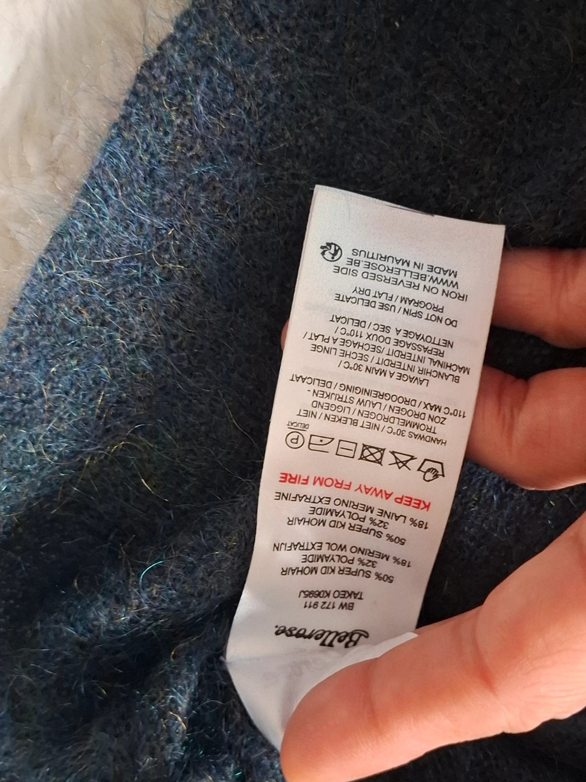 Pull mohair et laine mérinos Bellerose bleu motif feuillage taille 4 – Bellerose – taille XL / 42 / 14 5