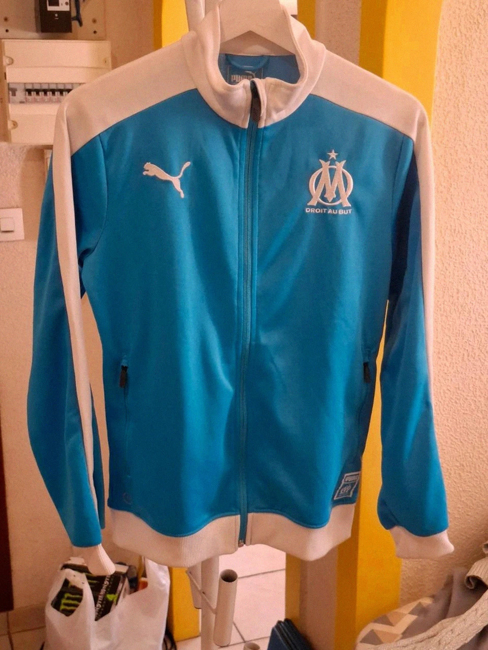 Veste Puma de survêtement - Olympique de Marseille (OM) DryCell - Blanc / Bleu ciel - Taille XS