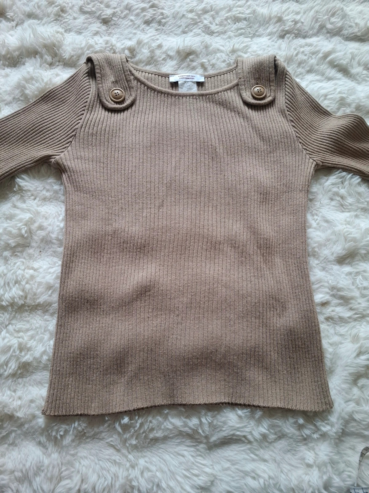 Pull côtelé beige laine mérinos col bateau boutons épaules taille M 38 40 – Comptoir des Cotonniers – taille M / 38 / 10 4
