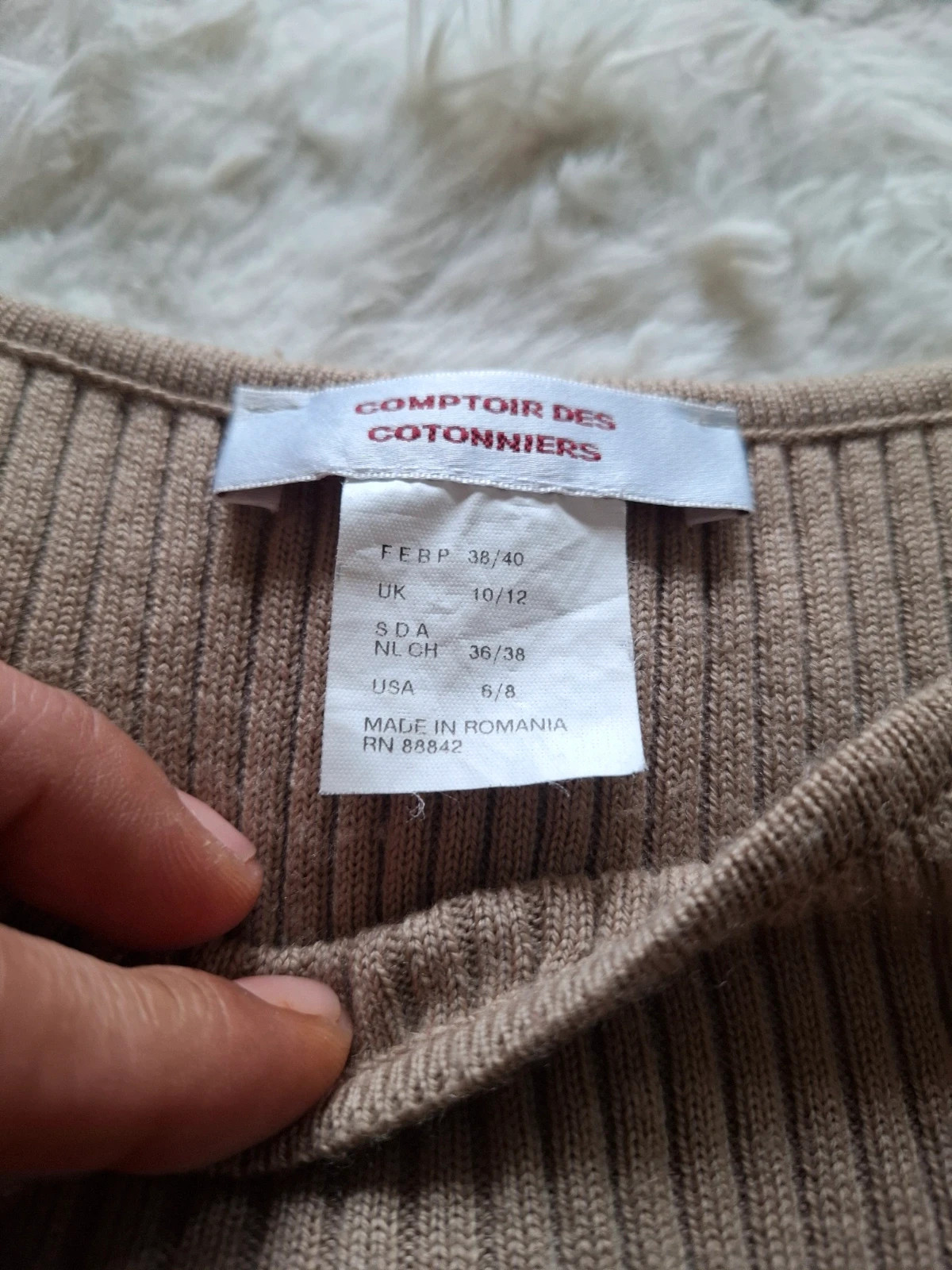 Pull côtelé beige laine mérinos col bateau boutons épaules taille M 38 40 – Comptoir des Cotonniers – taille M / 38 / 10 2