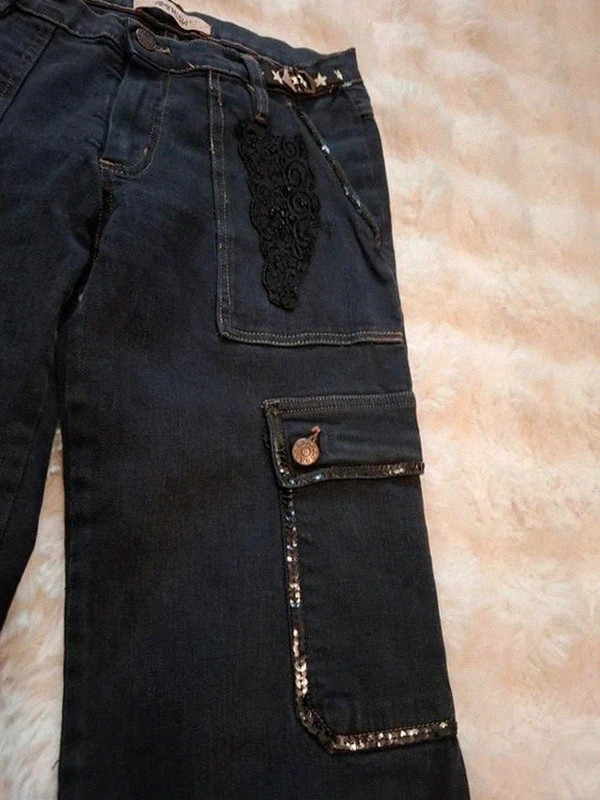 Pantalon cargo Jean Amnesia Noir Dentelle & Strass T.42 (Fabriqué en France) – Amnesia – taille XL / 42 / 14 3