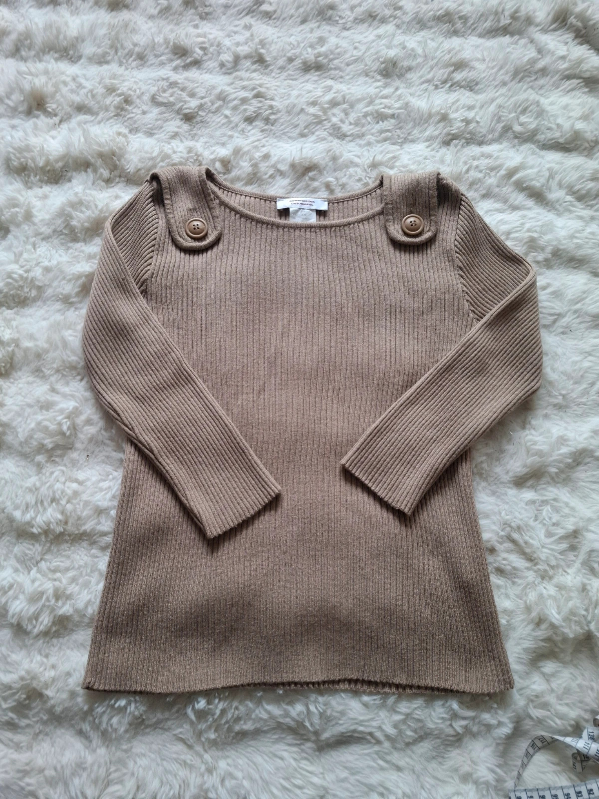 Pull côtelé beige laine mérinos col bateau boutons épaules taille M 38 40