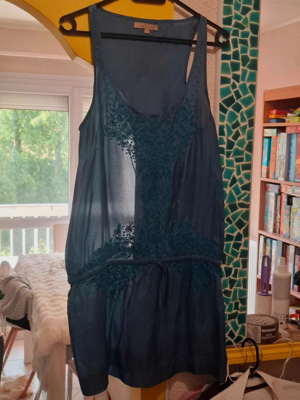 Tunique bleue en soie brodée fluide Sandro - Taille 1 (T36) / Top long – Sandro – taille S / 36 / 8 2