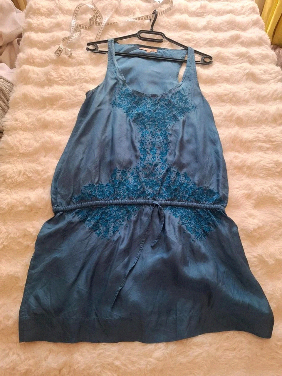 Tunique bleue en soie brodée fluide Sandro - Taille 1 (T36) / Top long