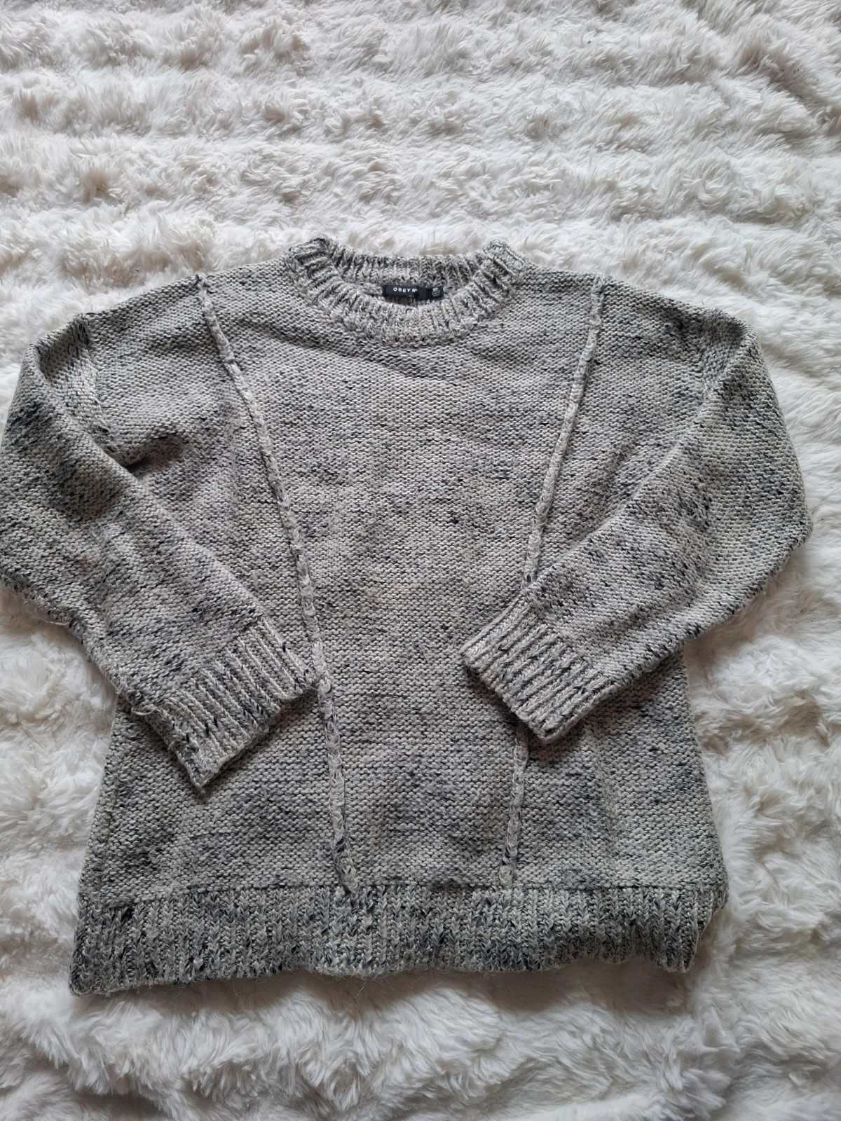 Pull en maille chiné gris col rond Obey N89 style streetwear cozy taille XS
