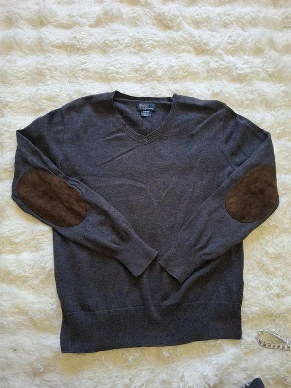 Pull gris léger Polo by Ralph Lauren Col V Coudières 14-16 Ans (S)