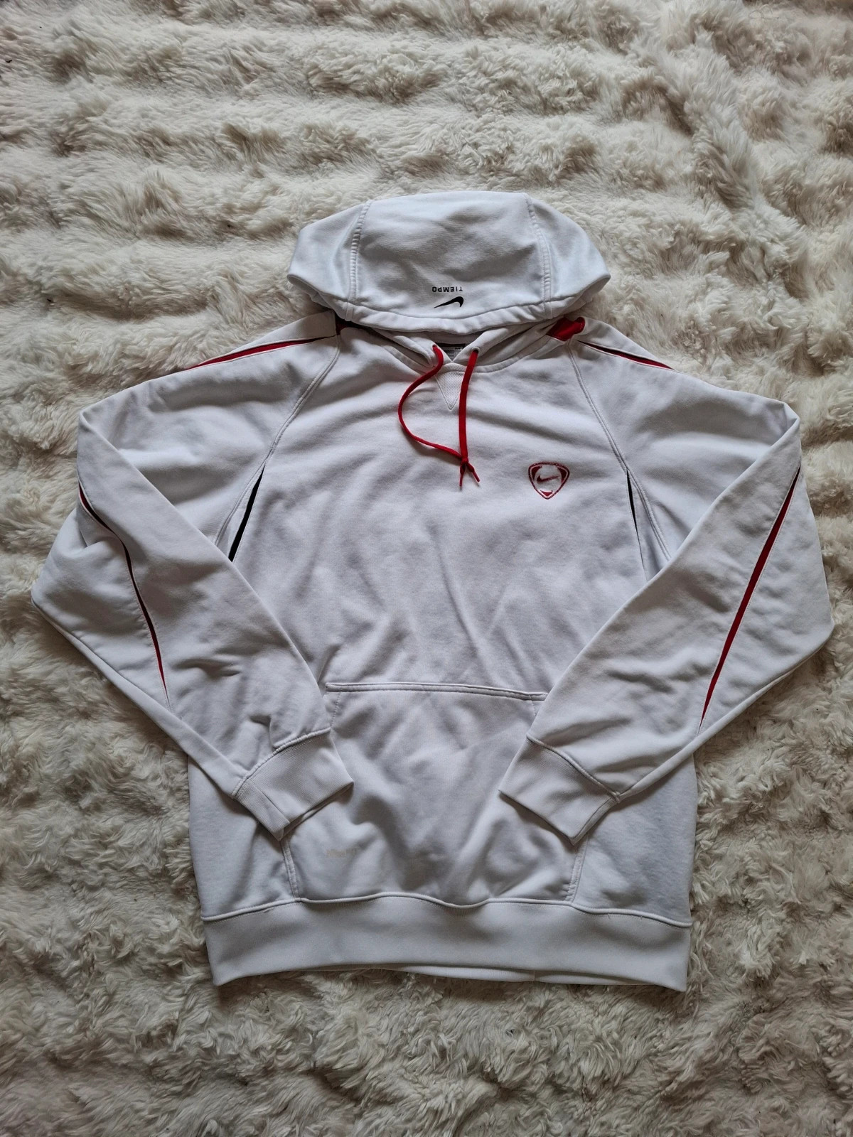 Sweat à capuche Nike Tiempo blanc rouge football vintage rétro taille M
