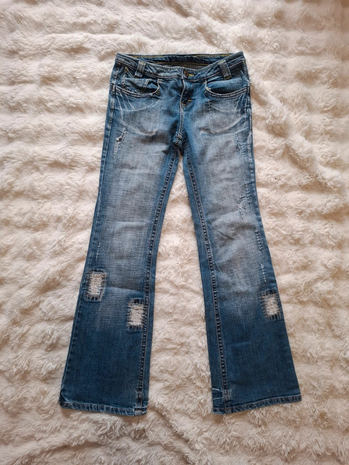 Jean flare/bootcut vintage délavé patte d'éléphant usé waist bas taille 38 M – Vintage Dressing – taille M / 38 / 10 2