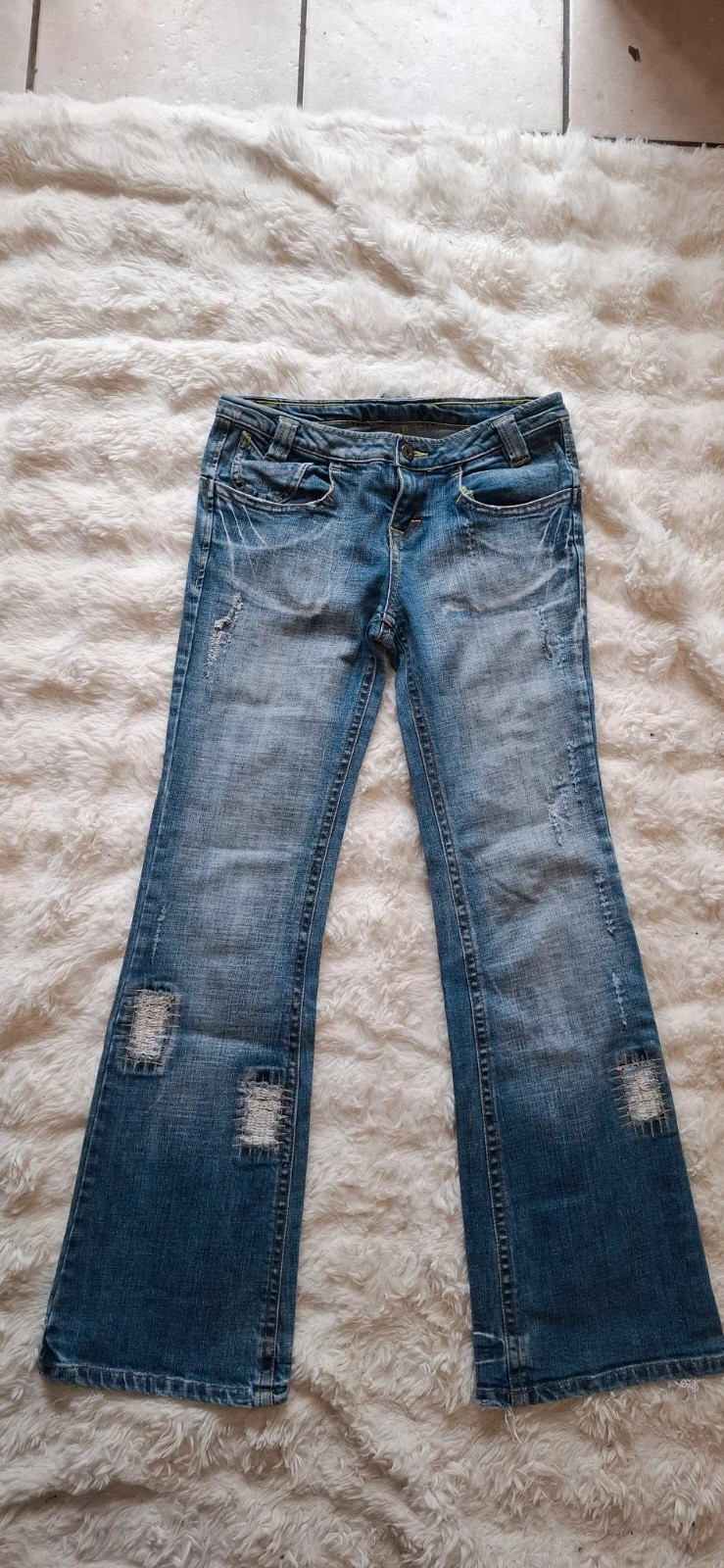 Jean flare/bootcut vintage délavé patte d'éléphant usé waist bas taille 38 M
