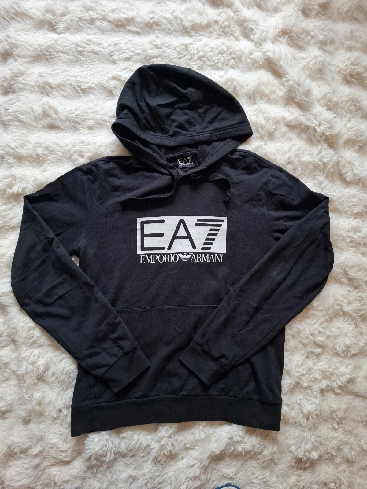 Sweat à capuche EA7 Emporio Armani noir logo blanc streetwear taille M