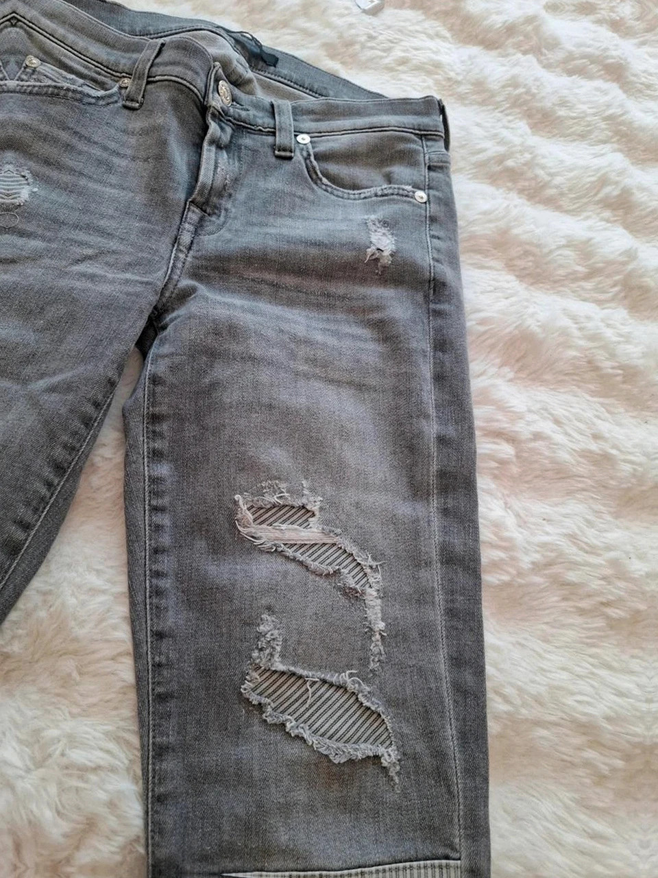 Jean gris à patches coupe slim The Skinny 7 For All Mankind - Taille 25 (Femme) – 7 For All Mankind – taille XS / 34 / 6 4