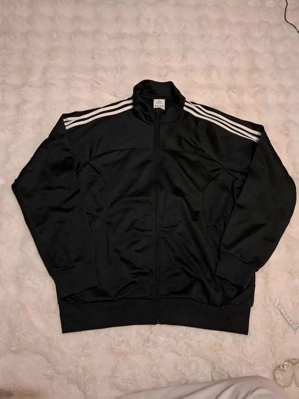 Veste Zippée de Survêtement Adidas Noire & Blanche Grand Logo Dos T.L / XL