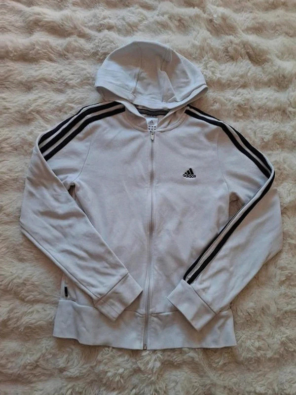 Adidas Sweat Zippé à Capuche Blanc & Noir T.S – adidas – taille S / 36 / 8 2