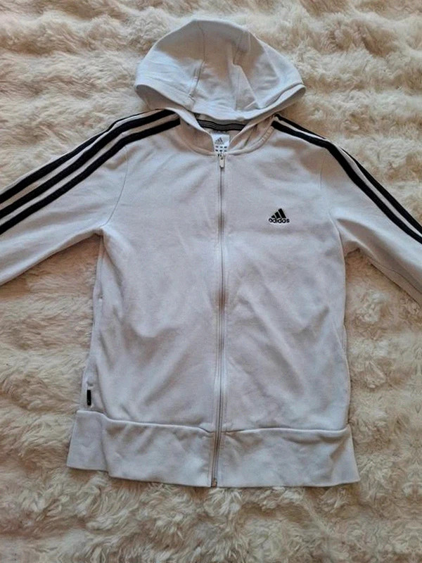 Adidas Sweat Zippé à Capuche Blanc & Noir T.S – adidas – taille S / 36 / 8 4
