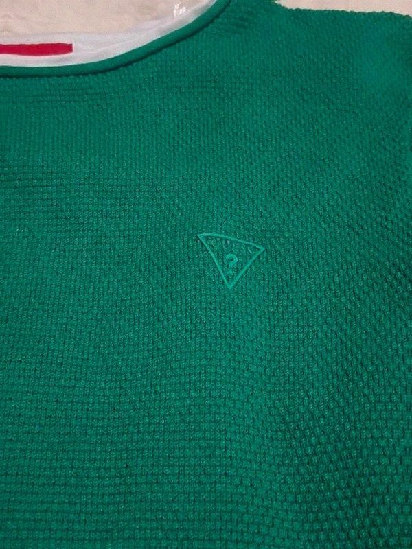 Pull-over Vert & Blanc Guess Faux 2-en-1 Crewneck T.S (100% Coton) – GUESS – taille S / 36 / 8 2