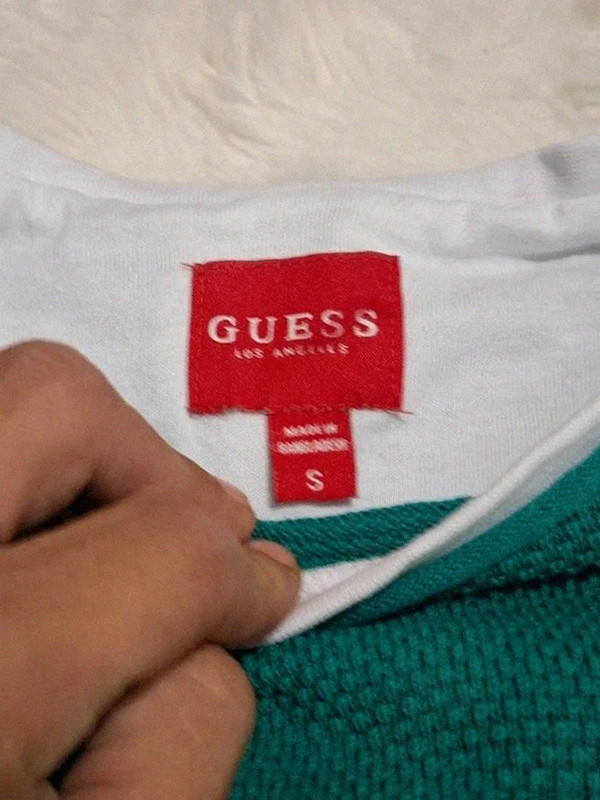 Pull-over Vert & Blanc Guess Faux 2-en-1 Crewneck T.S (100% Coton) – GUESS – taille S / 36 / 8 3
