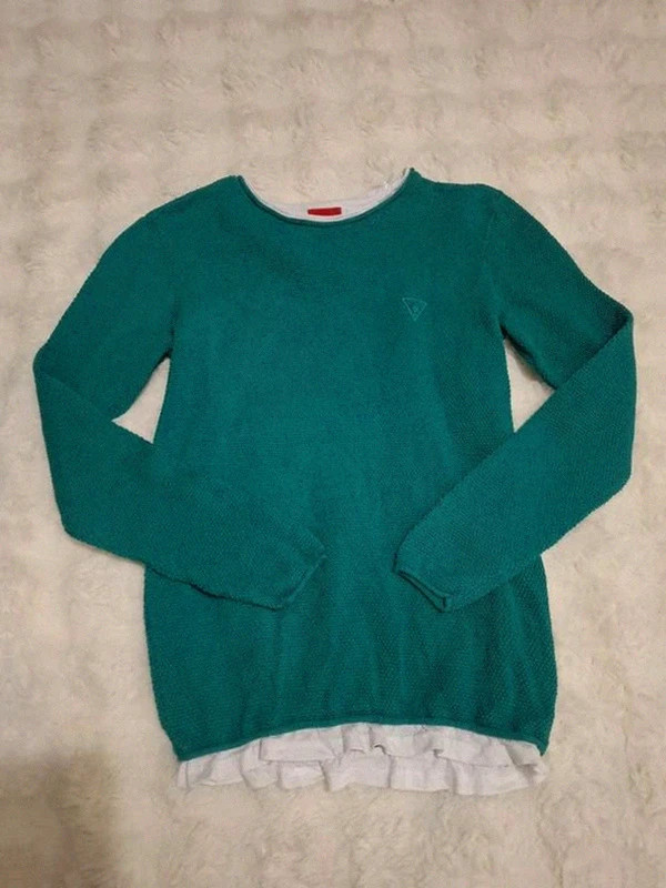 Pull-over Vert & Blanc Guess Faux 2-en-1 Crewneck T.S (100% Coton)