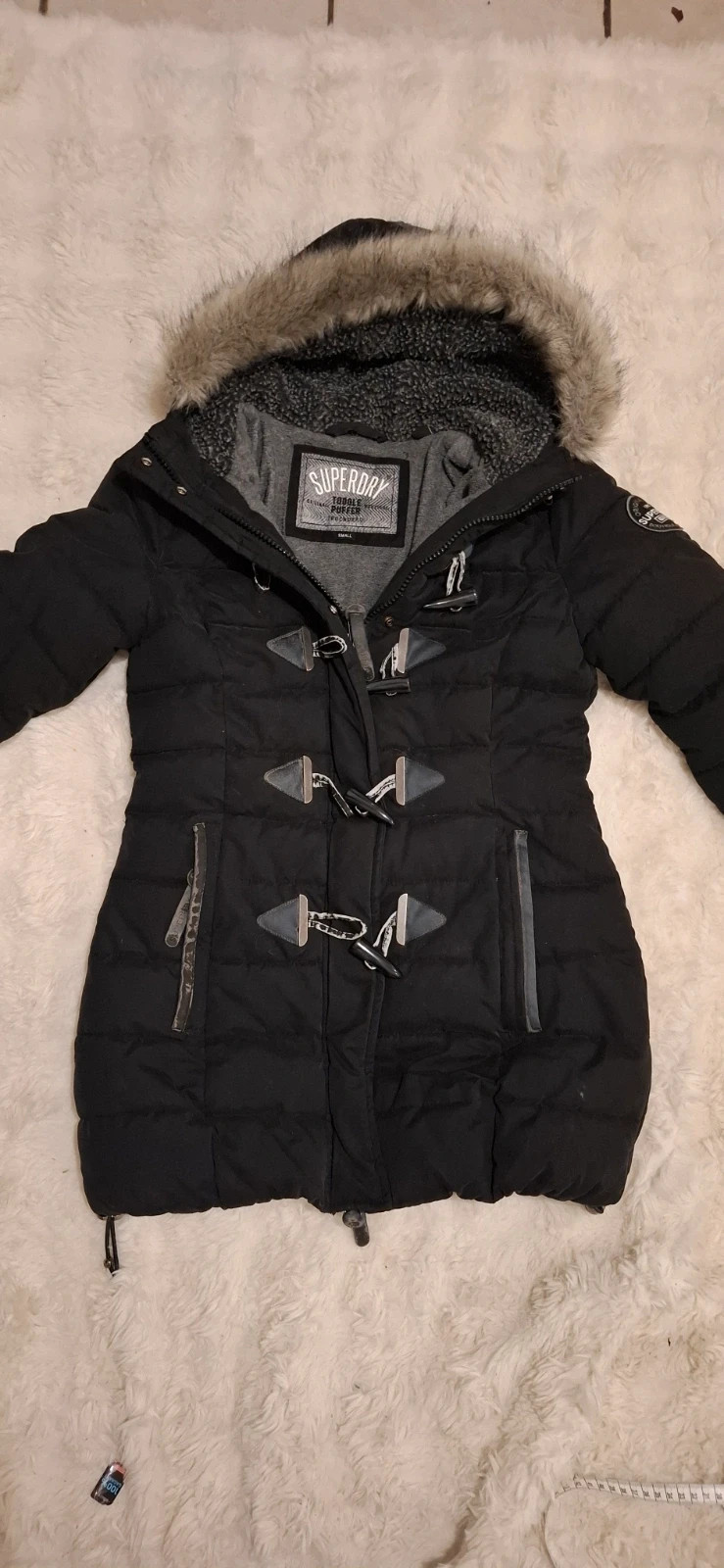 Doudoune manteau noir matelassé col fourrure toggle puffer Superdry taille S – Superdry – taille S / 36 / 8 2
