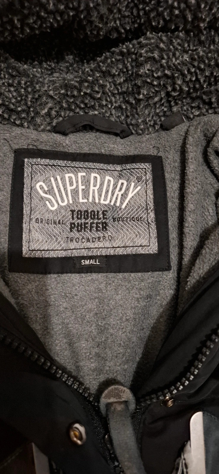 Doudoune manteau noir matelassé col fourrure toggle puffer Superdry taille S – Superdry – taille S / 36 / 8 3