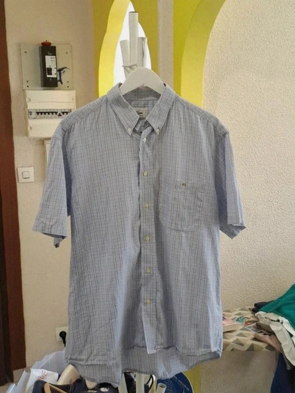 Chemise à Carreaux Manches Courtes Lacoste Bleu & Blanc T.41 (M/L)
