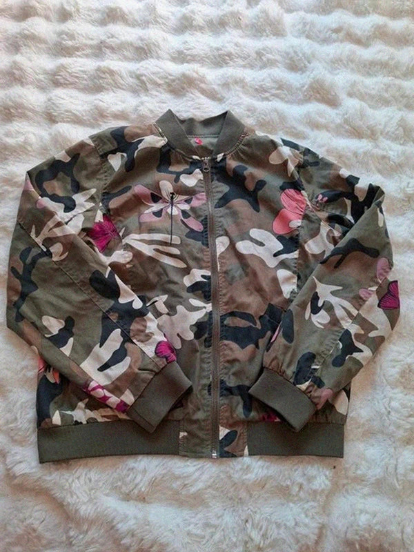 Camouflage Léger Bomber & Papillons Rose / Kaki T.M (Sans Étiquette) – taille M / 38 / 10 2