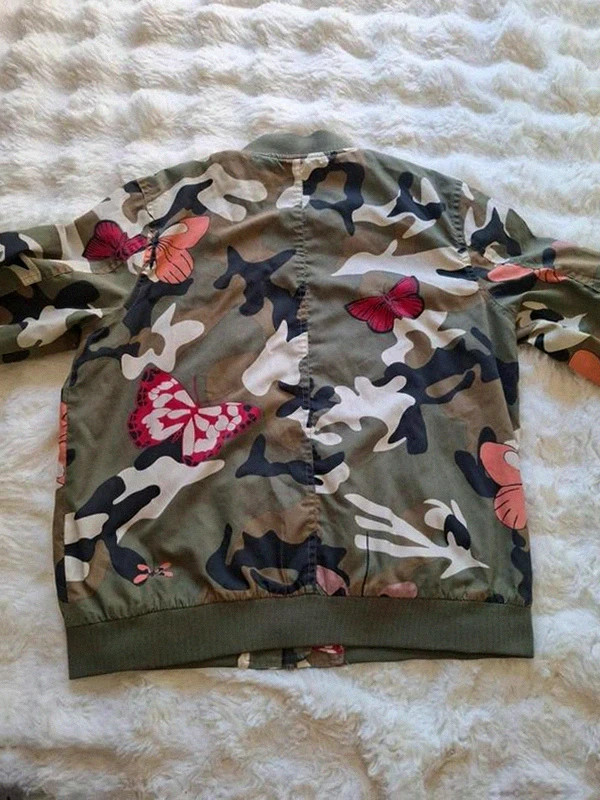 Camouflage Léger Bomber & Papillons Rose / Kaki T.M (Sans Étiquette) – taille M / 38 / 10 5