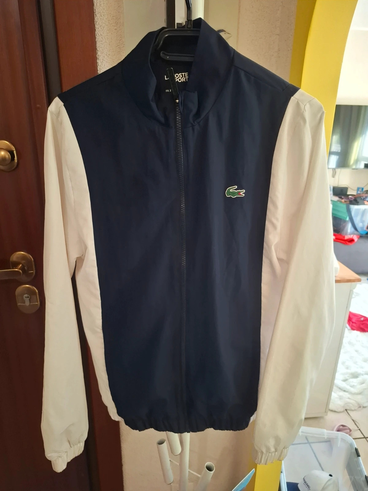 Veste / Coupe-vent Zippé Bicolore "Lacoste Sport" Bleu Marine & Blanc T.XS (FR 2)