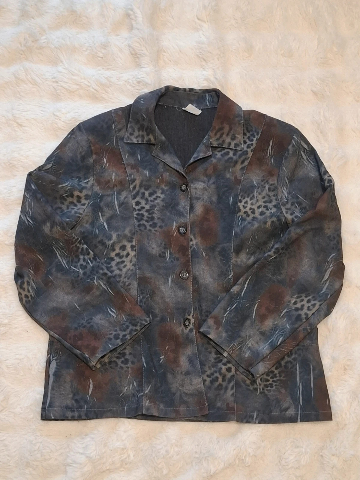 Veste / Blazer Vintage Boutonné Motif Léopard / Animalier T.L / XL (Fabriqué en France) – Vintage Dressing – taille XL / 42 / 14 2