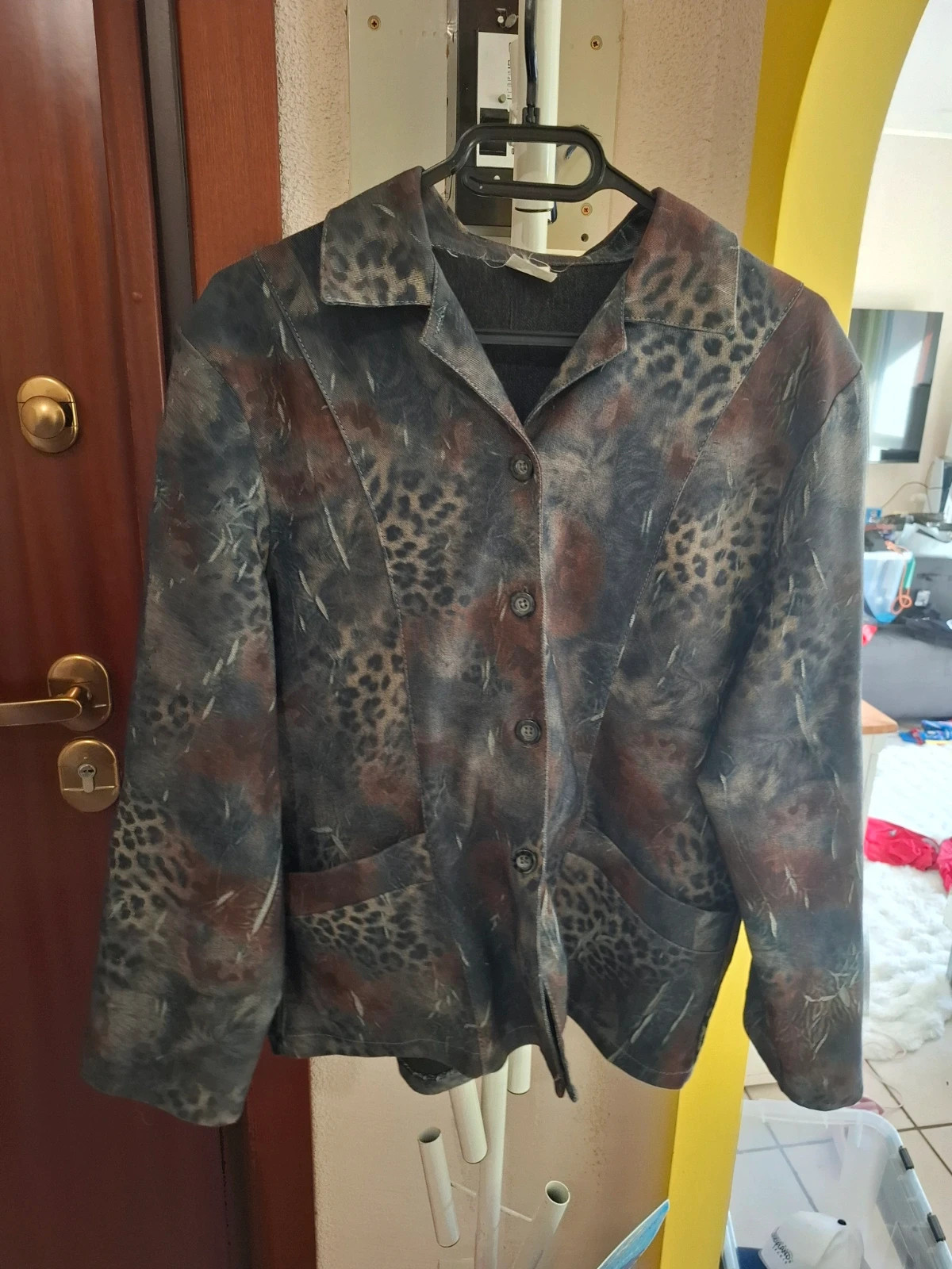 Veste / Blazer Vintage Boutonné Motif Léopard / Animalier T.L / XL (Fabriqué en France)