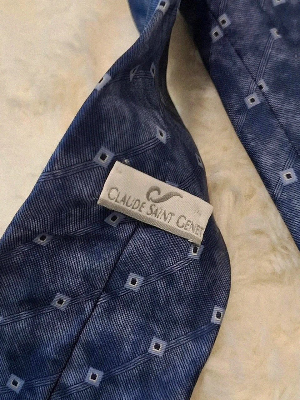 Cravate Bleue et Grise à Motifs Géométriques Soie Claude Saint Genet – Claude Saint Genet 2