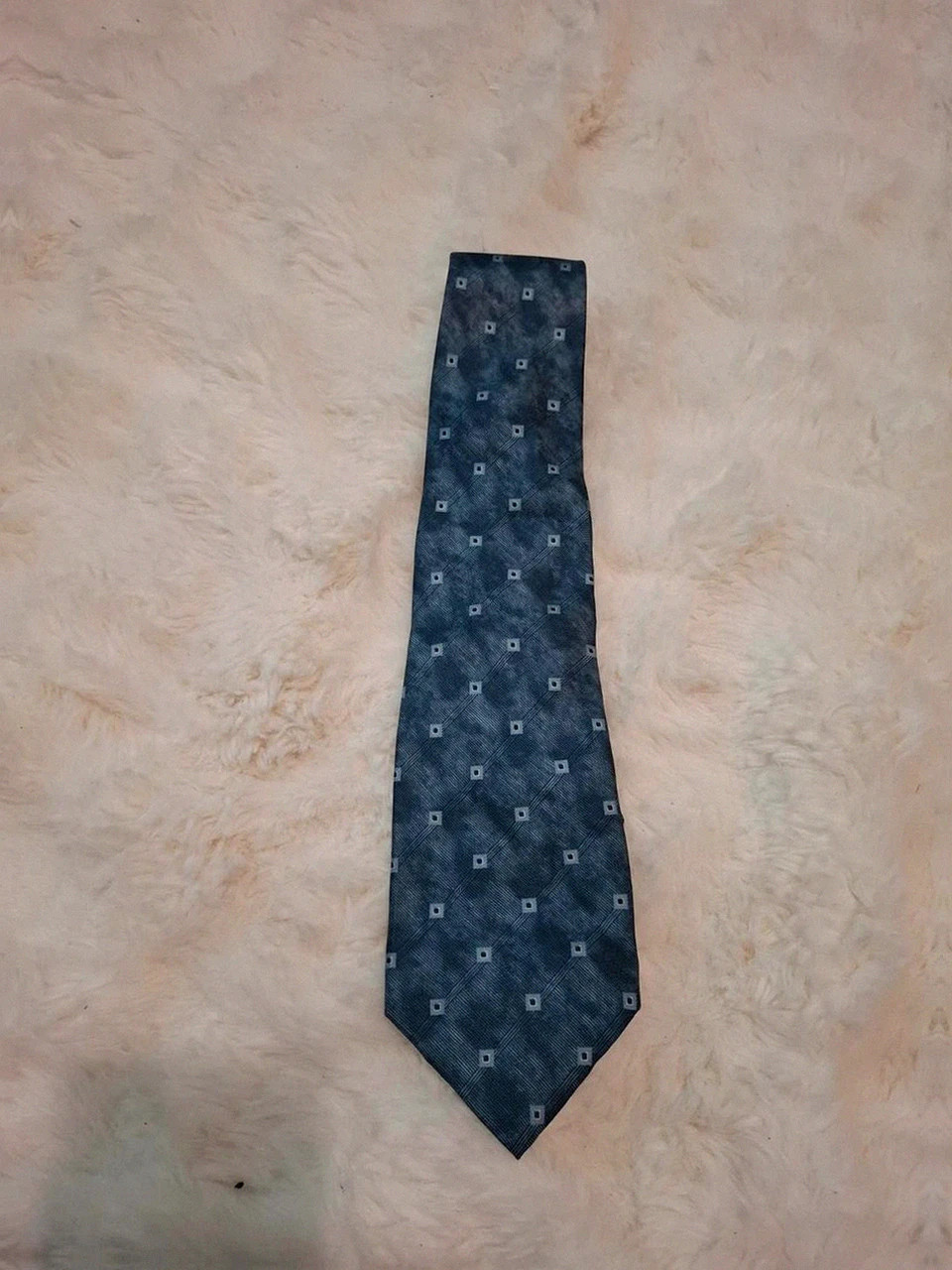 Cravate Bleue et Grise à Motifs Géométriques Soie Claude Saint Genet