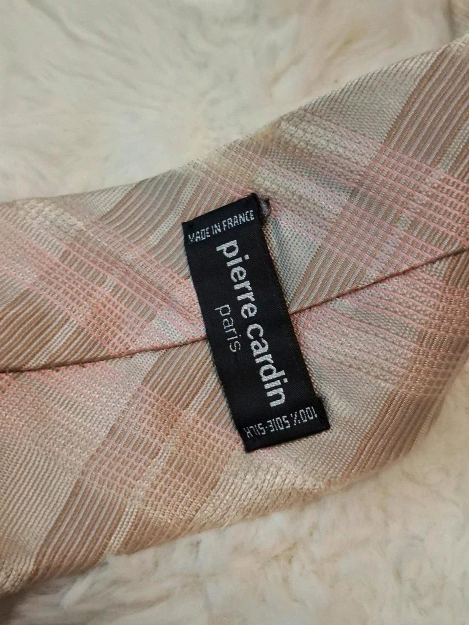 Cravate Vintage Pierre Cardin Paris Beige et Blanc Cassé à Carreaux Soie – Pierre Cardin 3