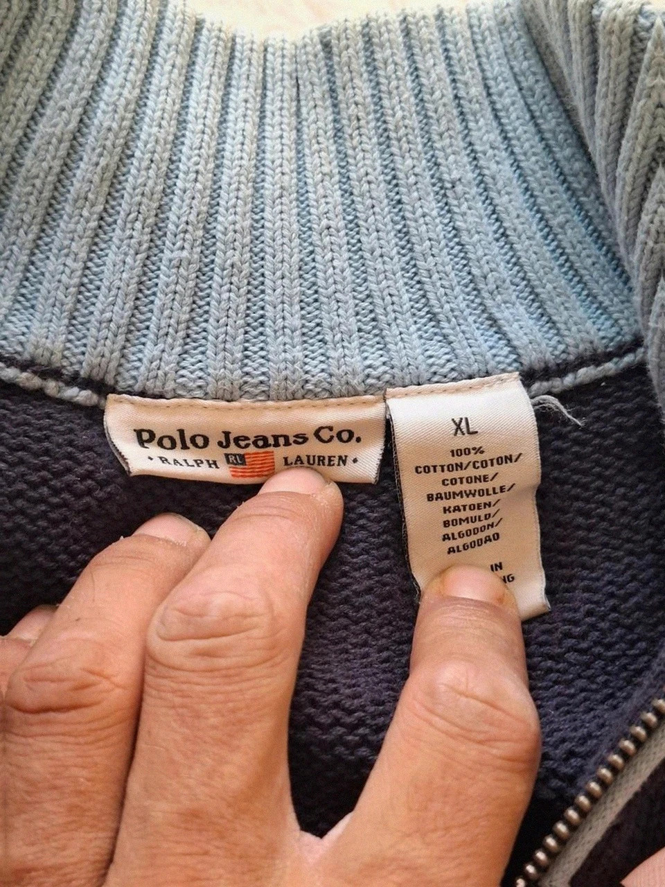 Cardigan / Gilet Rétro Ralph Lauren Polo Jeans Co. Bleu Clair et Marine T.XL (42/44) – Polo Ralph Lauren – taille XL 5