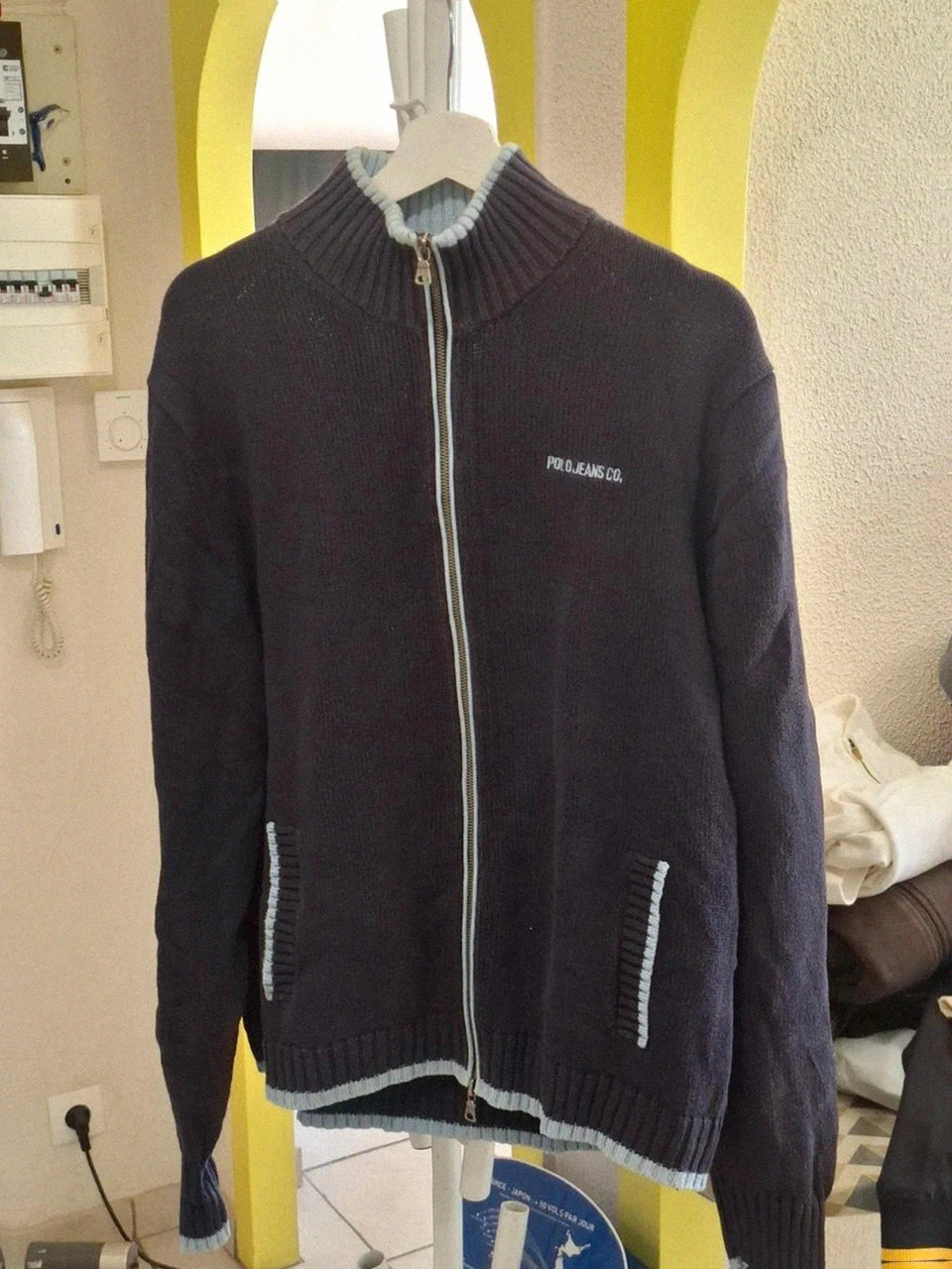 Cardigan / Gilet Rétro Ralph Lauren Polo Jeans Co. Bleu Clair et Marine T.XL (42/44)