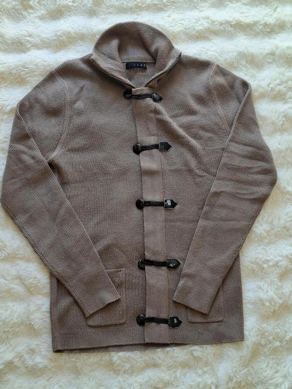 Cardigan / Gilet Zippé à Brandebourgs Mélangé Beige Izac T.L (40/42) – IZAC – taille L 2