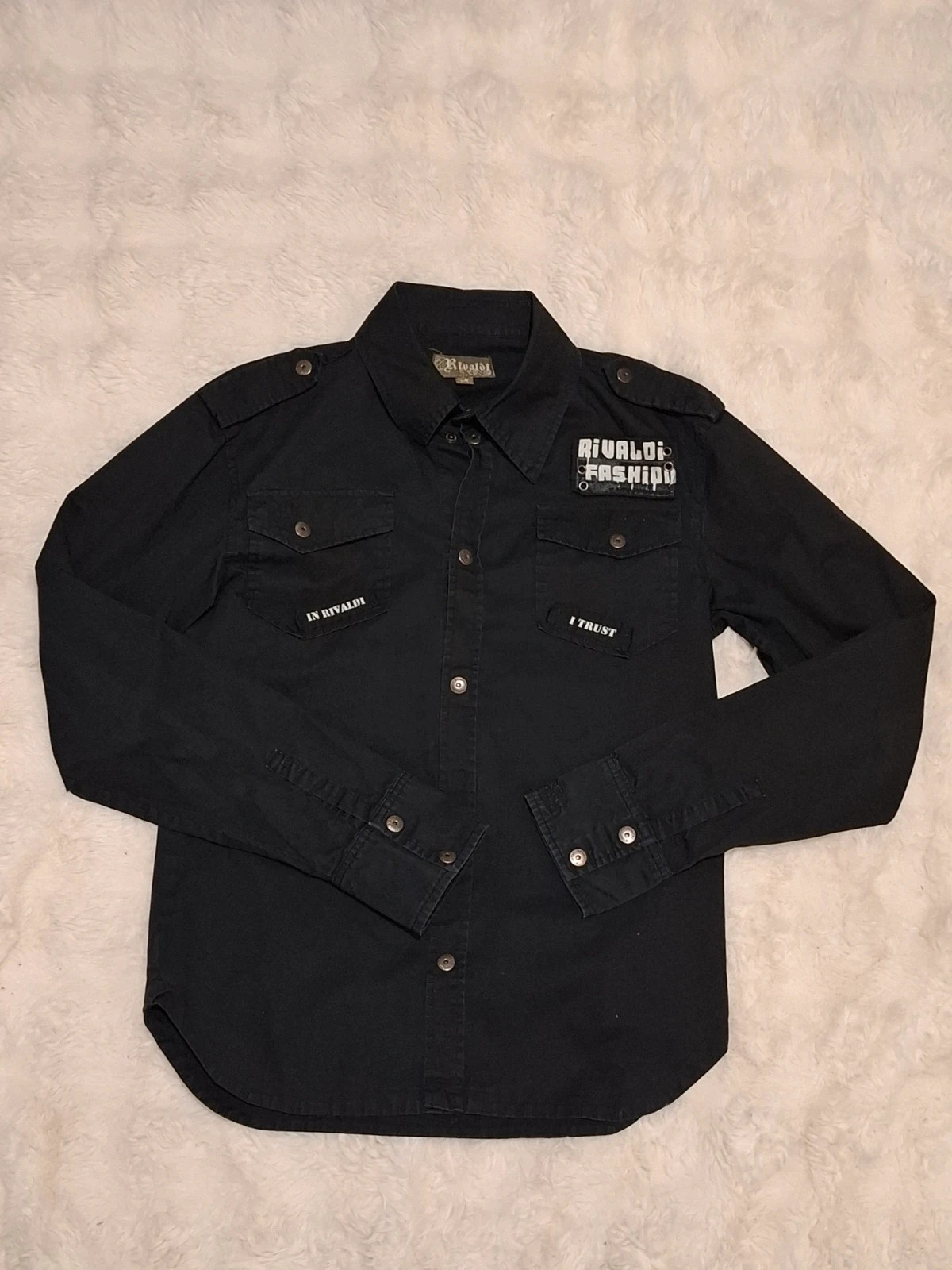Surchemise / Chemise Noire Épaisse Rétro Y2K "Rivaldi" Brodé Dos T.M – Rivaldi – taille M 2