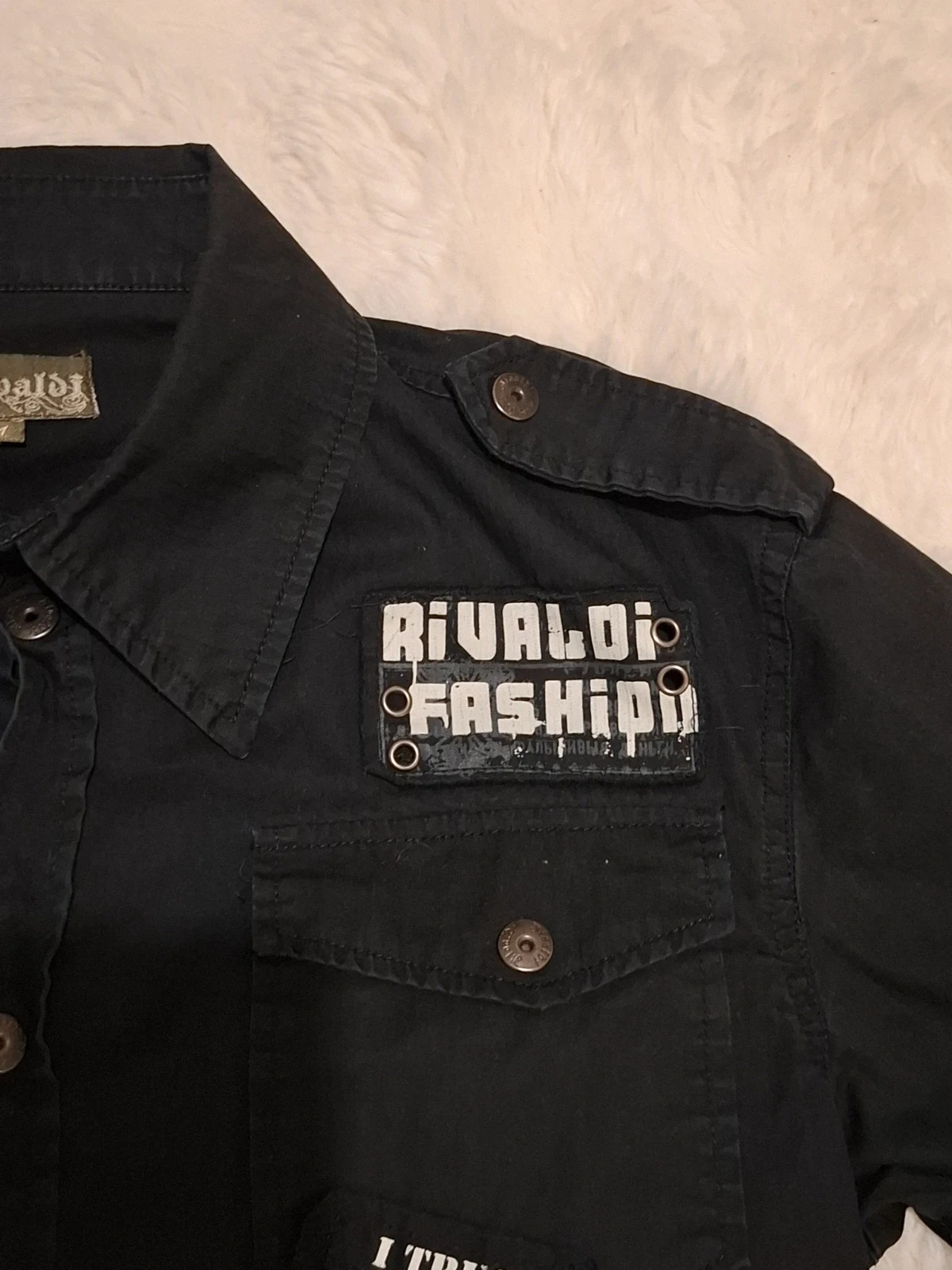 Surchemise / Chemise Noire Épaisse Rétro Y2K "Rivaldi" Brodé Dos T.M – Rivaldi – taille M 4