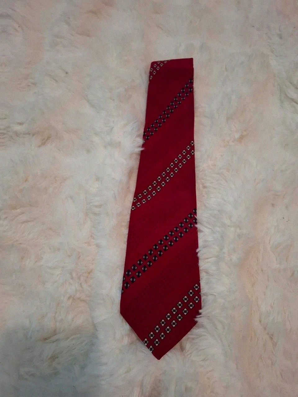 Cravate Vintage Lanvin Paris Rouge et Bleue / Grise à Motifs Géométriques en Soie
