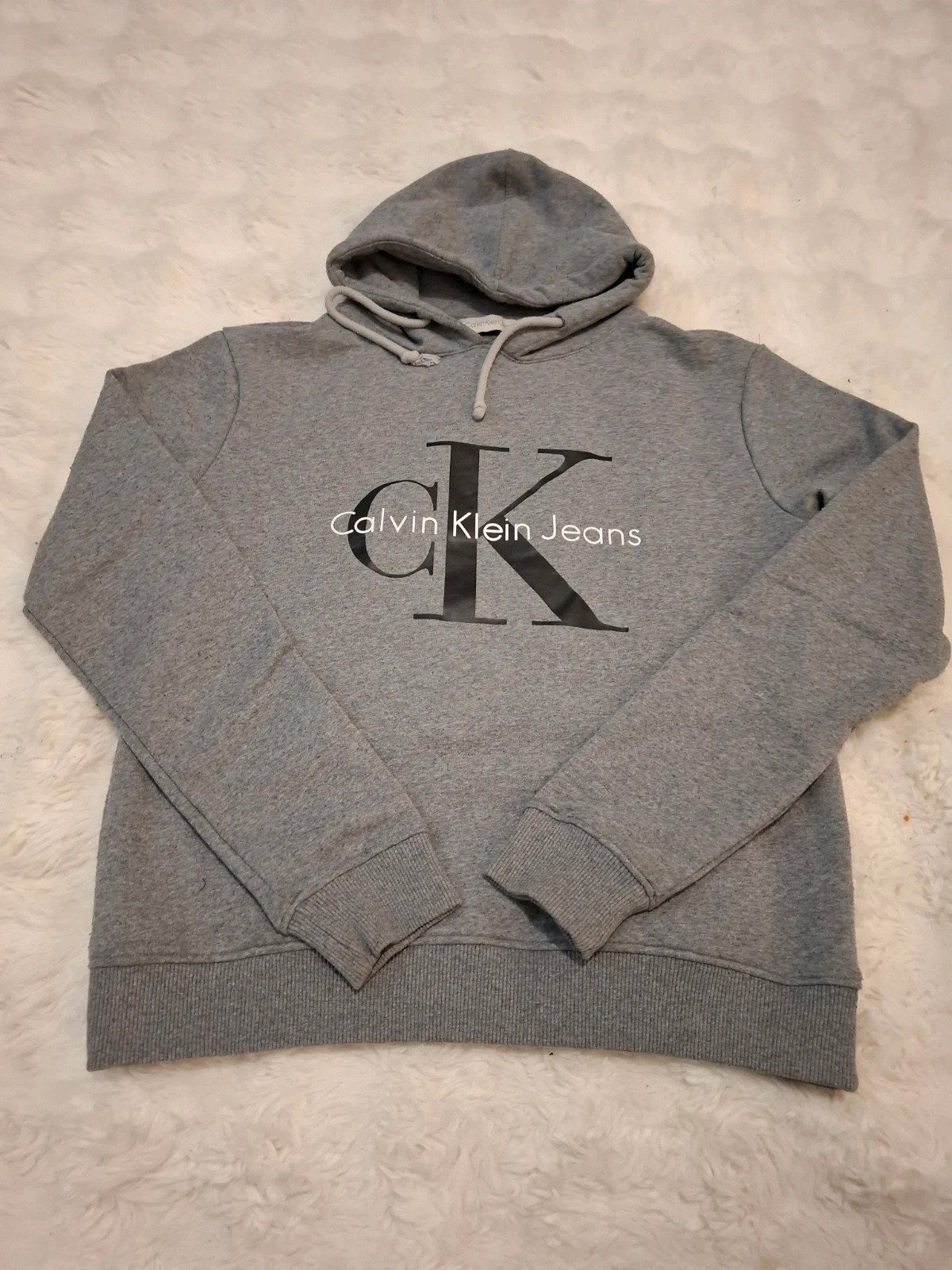 Sweat à Capuche / Hoodie Gris Chiné "Calvin Klein Jeans" Grand Logo T.S / S